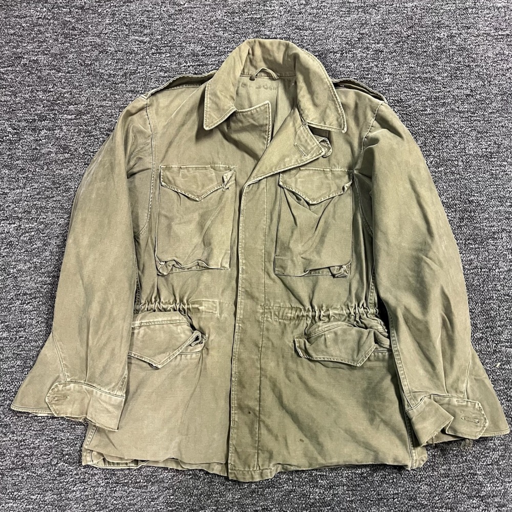 Vintage Military Field Jacket Men Large Olive Green M-65 Style Utility Coat 50s